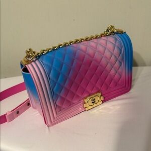 Gradient Pink-Blue Quilted Chain Shoulder Bag